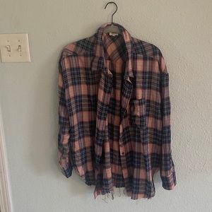 Distressed buckle flannel